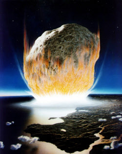 地球に小惑星が衝突する想像図(ＮＡＳＡ提供)